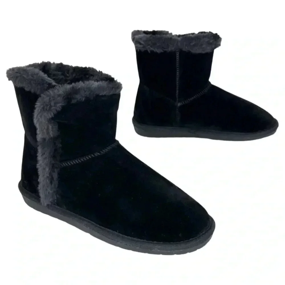 Sugar Polly Black Velvet Faux Fur Trim Womens Ankle Boots Size 6M